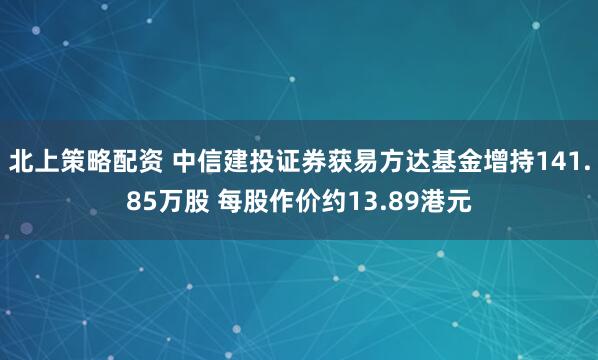 北上策略配资 中信建投证券获易方达基金增持141.85万股 每股作价约13.89港元